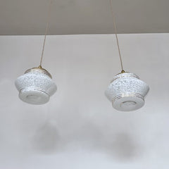 Pair of Mid Century White Clichy Glass Enclosed Shades