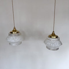 Pair of Mid Century White Clichy Glass Enclosed Shades