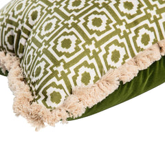 Alotablots' Cushion in Peridot Green with Green Velvet Back & Cream Fringe- Kelling Home