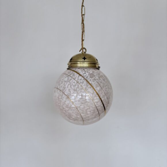 Vintage Pink Clichy Glass Globe Shade with Gold Bands