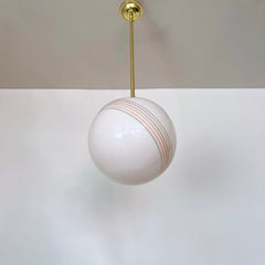 Mid Century Pink Opaline Shade with Red & Green Band Details