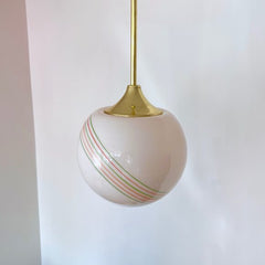 Mid Century Pink Opaline Shade with Red & Green Band Details