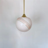 Mid Century Pink Opaline Shade with Red & Green Band Details