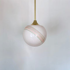 Mid Century Pink Opaline Shade with Red & Green Band Details