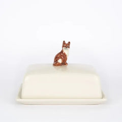 Fox Stoneware Butter Dish