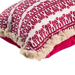Hearts and Minds' Cushion in Raspberry with Raspberry Velvet Back & Cream Fringe- Kelling Home