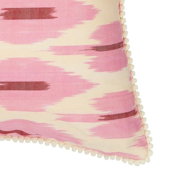 Luxury Silk Square Pink & Cream Ikat Cushion