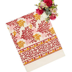 Rose Pink, Red & Amber Coral Cotton Tablecloth | Cass By JJ