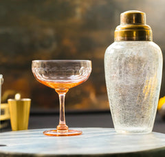 Set of 4 Rose Coloured Crystal Cocktail Glasses with Lens Design