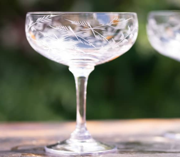 Set of 4 Crystal Cocktail Glasses with Fern Design