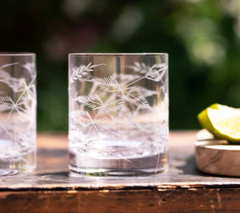Pair of Crystal Whiskey Glasses with Fern Design