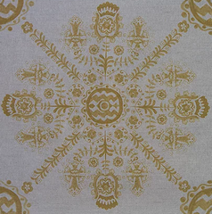 Matyo Kis (Large Print) Linen Fabric in Tokay