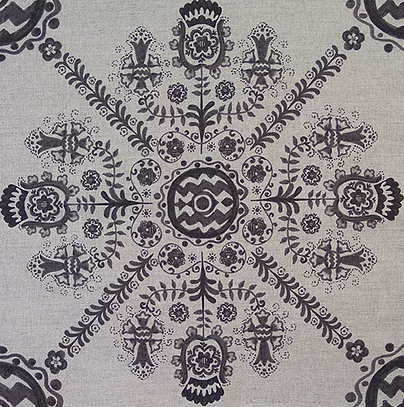 Matyo Kis (Large Print) Linen Fabric in Peat