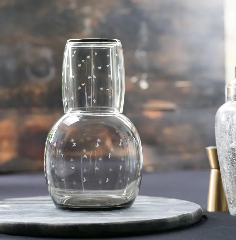 Smoky Crystal Carafe & Glass Set with Stars Design