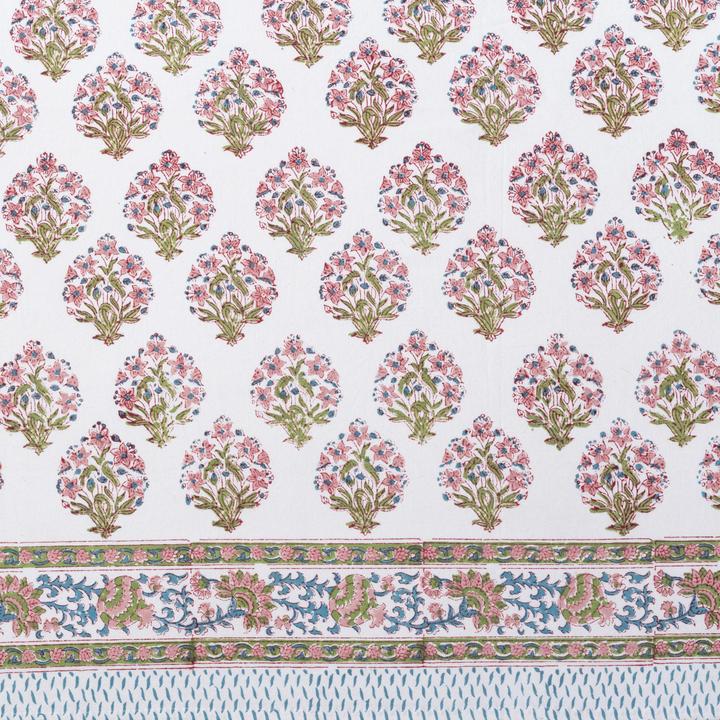 pink and blue floral block print cotton tablecloth mews furnishings
