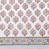 pink and blue floral block print cotton tablecloth mews furnishings
