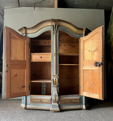 Superb Antique Folk Painted Marriage Armoire