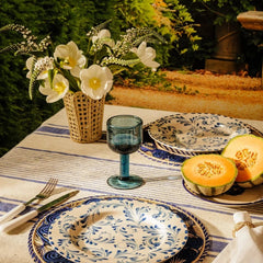 Blue & Oatmeal Stripped Linen Tablecloth | Cass By JJ