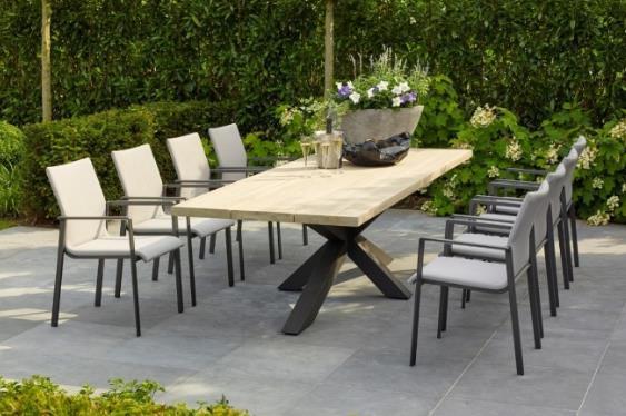 Solid Oak Garden Table with Steel 'Anthracite Grey' Cross Legs