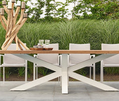 Solid Oak Garden Table with Steel 'Crisp White' Cross Legs