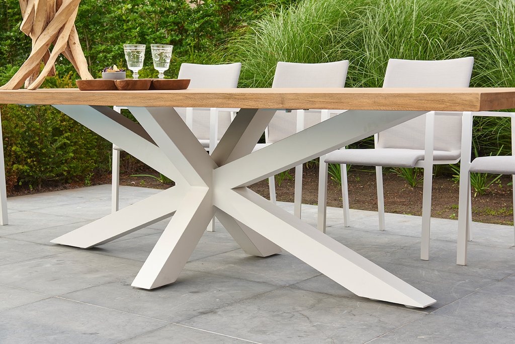 Solid Oak Garden Table with Steel 'Crisp White' Cross Legs