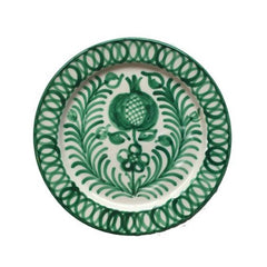Spanish Handpainted Dinner Plate with Green 'Pomegranate' Design