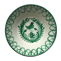 Spanish Ceramic Lebrillo Bowl with Green Bird Design