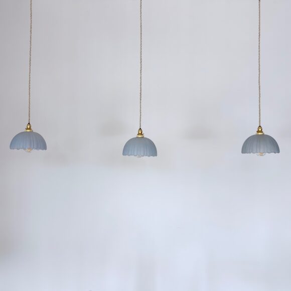 Three Blue Domed Glass Shades