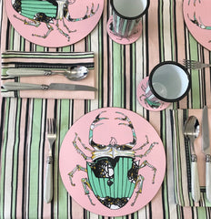 The Tiger Lily' Pink, Green and Black Striped Table Cloth, Large