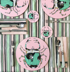 The Tiger Lily' Pink, Green and Black Striped Napkin