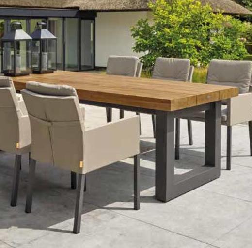 Solid Oak Top with Straight Leg Steel Frame Garden Table (Grey)