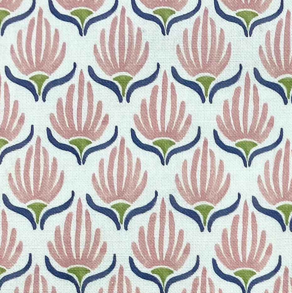Tulips Pink Fabric blue Green