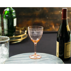 Set of 4 Rose Coloured Crystal Wine Glasses with Ovals Design