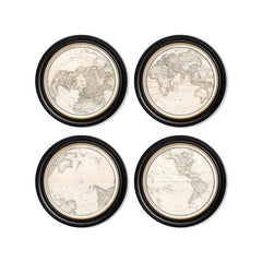 C.1838 World map Hemispheres Round Frames Vintage prints