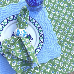 Set of 4 'Ditsy' Green & Blue Floral Handblock Printed Napkins