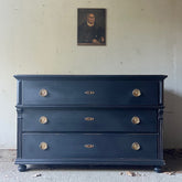 Antique Wide Neo-Classical Pine Chest of Drawers in Warm Black | John Cornall