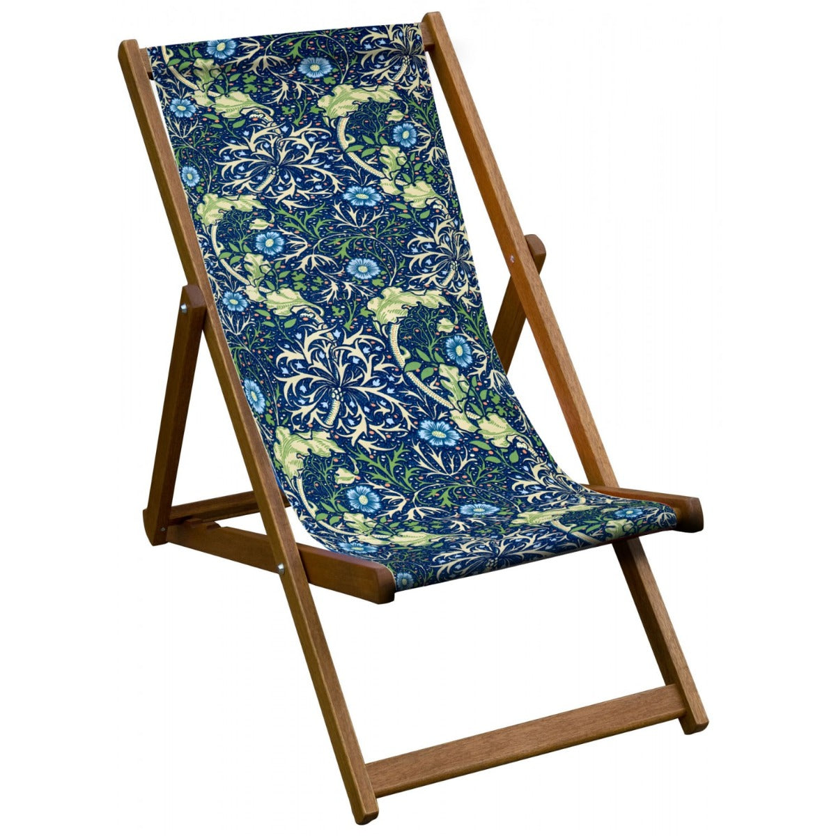 Vintage Inspired Wooden Deckchair with William Morris 'Seaweed' Design