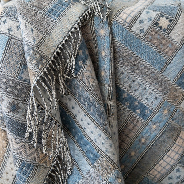 Blue Patterned Merino Wool Throw