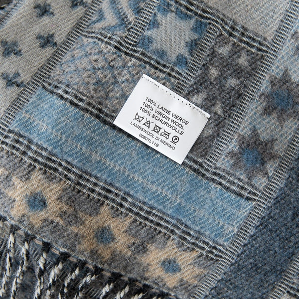 Blue Patterned Merino Wool Throw
