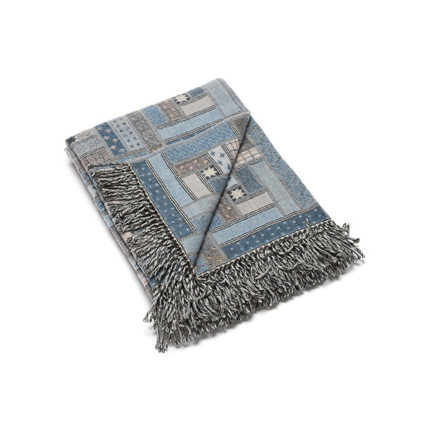 Blue Patterned Merino Wool Throw