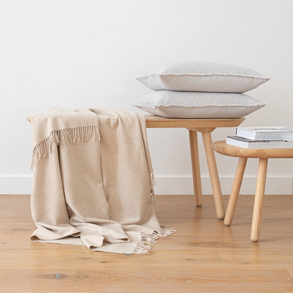 100% Cashmere Throw In Warm Beige