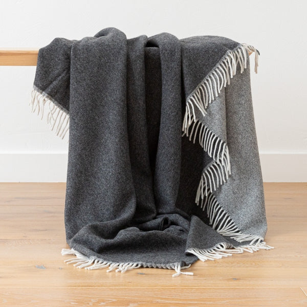 100% Cashmere Throw In Charcoal Grey