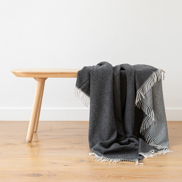 100% Cashmere Throw In Charcoal Grey