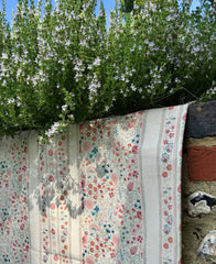 Moghul Meadow Washed' Floral Striped Blue, Red & Green Cotton Fabric