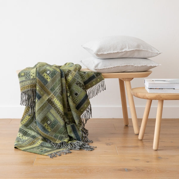 Green Patterned Merino Wool Throw