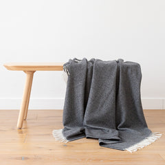 100% Cashmere Herringbone Throw In Charcoal Grey