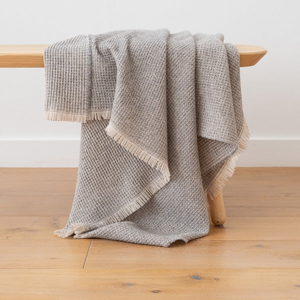 Extra Fine Merino Wool  Grey Checked Throw 