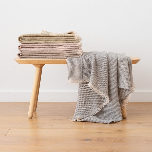 Extra Fine Merino Wool  Grey Checked Throw 