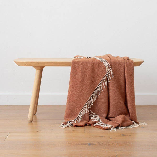 Extra Fine Merino Wool  Herringbone Orange Throw