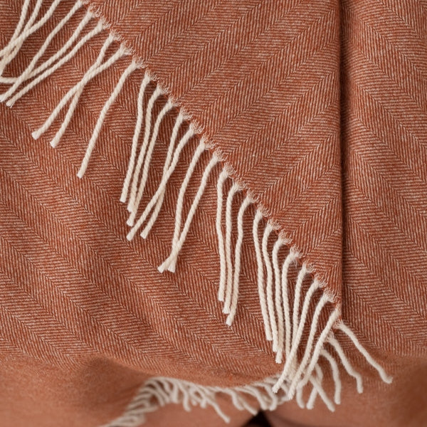 Extra Fine Merino Wool  Herringbone Orange Throw